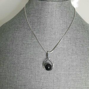 Butler Necklace Silver Toned Twist with Black Stone